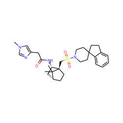 Cn1cnc(CC(=O)N[C@H]2C[C@H]3CC[C@]2(CS(=O)(=O)N2CCC4(CCc5ccccc54)CC2)C3(C)C)c1 ZINC000027323564