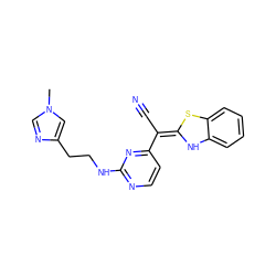 Cn1cnc(CCNc2nccc(/C(C#N)=C3\Nc4ccccc4S3)n2)c1 ZINC000013647784