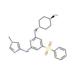 Cn1cnc(Nc2cc(S(=O)(=O)c3ccccc3)cc(N[C@H]3CC[C@H](O)CC3)n2)c1 ZINC000299833401