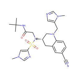 Cn1cnc(S(=O)(=O)N(CC(=O)NC(C)(C)C)[C@H]2Cc3cc(C#N)ccc3N(Cc3cncn3C)C2)c1 ZINC000009293861