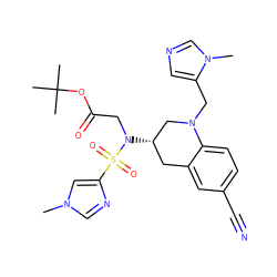 Cn1cnc(S(=O)(=O)N(CC(=O)OC(C)(C)C)[C@H]2Cc3cc(C#N)ccc3N(Cc3cncn3C)C2)c1 ZINC000009293849