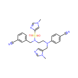 Cn1cnc(S(=O)(=O)N(CCN(Cc2cncn2C)c2ccc(C#N)cc2)Cc2cccc(C#N)c2)c1 ZINC000035049831