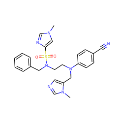 Cn1cnc(S(=O)(=O)N(CCN(Cc2cncn2C)c2ccc(C#N)cc2)Cc2ccccc2)c1 ZINC000014952243