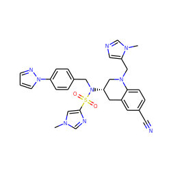 Cn1cnc(S(=O)(=O)N(Cc2ccc(-n3cccn3)cc2)[C@H]2Cc3cc(C#N)ccc3N(Cc3cncn3C)C2)c1 ZINC000028815373