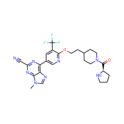 Cn1cnc2c(-c3cnc(OCCC4CCN(C(=O)[C@H]5CCCN5)CC4)c(C(F)(F)F)c3)nc(C#N)nc21 ZINC001772652987