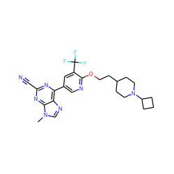 Cn1cnc2c(-c3cnc(OCCC4CCN(C5CCC5)CC4)c(C(F)(F)F)c3)nc(C#N)nc21 ZINC000205778917