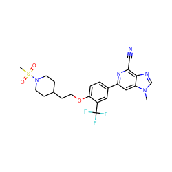 Cn1cnc2c(C#N)nc(-c3ccc(OCCC4CCN(S(C)(=O)=O)CC4)c(C(F)(F)F)c3)cc21 ZINC000066102308