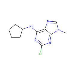 Cn1cnc2c(NC3CCCC3)nc(Cl)nc21 ZINC000013824427