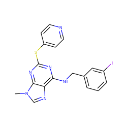 Cn1cnc2c(NCc3cccc(I)c3)nc(Sc3ccncc3)nc21 ZINC000012405868