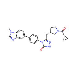 Cn1cnc2cc(-c3ccc(-n4c(C[C@@H]5CCN(C(=O)C6CC6)C5)n[nH]c4=O)cc3)ccc21 ZINC000150230802