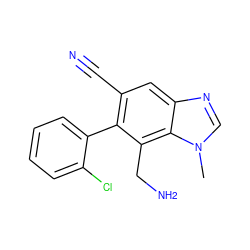 Cn1cnc2cc(C#N)c(-c3ccccc3Cl)c(CN)c21 ZINC000029125222