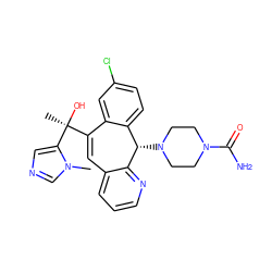 Cn1cncc1[C@@](C)(O)C1=Cc2cccnc2[C@@H](N2CCN(C(N)=O)CC2)c2ccc(Cl)cc21 ZINC000103263812