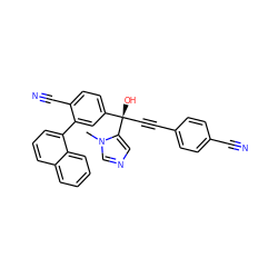 Cn1cncc1[C@@](O)(C#Cc1ccc(C#N)cc1)c1ccc(C#N)c(-c2cccc3ccccc23)c1 ZINC000013488754