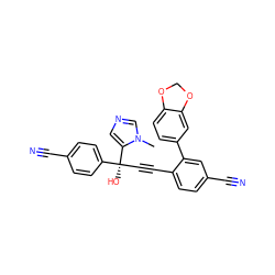 Cn1cncc1[C@@](O)(C#Cc1ccc(C#N)cc1-c1ccc2c(c1)OCO2)c1ccc(C#N)cc1 ZINC000013488762