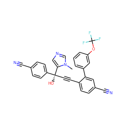 Cn1cncc1[C@@](O)(C#Cc1ccc(C#N)cc1-c1cccc(OC(F)(F)F)c1)c1ccc(C#N)cc1 ZINC000013488766