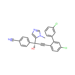 Cn1cncc1[C@@](O)(C#Cc1ccc(Cl)cc1-c1cccc(Cl)c1)c1ccc(C#N)cc1 ZINC000013488758