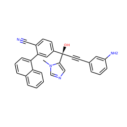 Cn1cncc1[C@@](O)(C#Cc1cccc(N)c1)c1ccc(C#N)c(-c2cccc3ccccc23)c1 ZINC000013488744