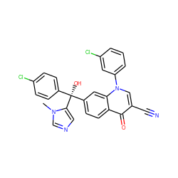 Cn1cncc1[C@@](O)(c1ccc(Cl)cc1)c1ccc2c(=O)c(C#N)cn(-c3cccc(Cl)c3)c2c1 ZINC000028391482