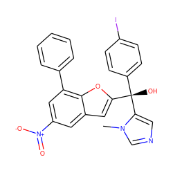 Cn1cncc1[C@@](O)(c1ccc(I)cc1)c1cc2cc([N+](=O)[O-])cc(-c3ccccc3)c2o1 ZINC000042877722