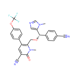 Cn1cncc1[C@@H](OCc1c(-c2ccc(OC(F)(F)F)cc2)cc(C#N)c(=O)n1C)c1ccc(C#N)cc1 ZINC000013587385