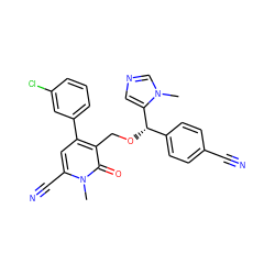 Cn1cncc1[C@@H](OCc1c(-c2cccc(Cl)c2)cc(C#N)n(C)c1=O)c1ccc(C#N)cc1 ZINC000028373756