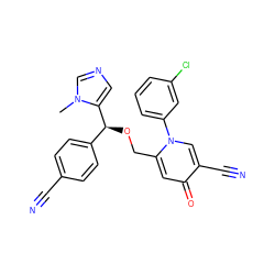 Cn1cncc1[C@@H](OCc1cc(=O)c(C#N)cn1-c1cccc(Cl)c1)c1ccc(C#N)cc1 ZINC000028385658