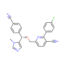 Cn1cncc1[C@@H](OCc1ccc(C#N)c(-c2ccc(Cl)cc2)n1)c1ccc(C#N)cc1 ZINC000013489600