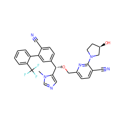 Cn1cncc1[C@@H](OCc1ccc(C#N)c(N2CC[C@@H](O)C2)n1)c1ccc(C#N)c(-c2ccccc2C(F)(F)F)c1 ZINC000028348052