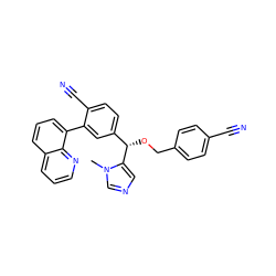 Cn1cncc1[C@@H](OCc1ccc(C#N)cc1)c1ccc(C#N)c(-c2cccc3cccnc23)c1 ZINC000013489570