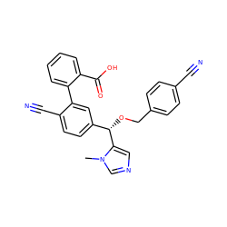 Cn1cncc1[C@@H](OCc1ccc(C#N)cc1)c1ccc(C#N)c(-c2ccccc2C(=O)O)c1 ZINC000028351592