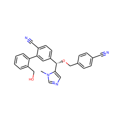 Cn1cncc1[C@@H](OCc1ccc(C#N)cc1)c1ccc(C#N)c(-c2ccccc2CO)c1 ZINC000028347458