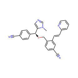 Cn1cncc1[C@@H](OCc1ccc(C#N)cc1/C=C/c1ccccn1)c1ccc(C#N)cc1 ZINC000013554088