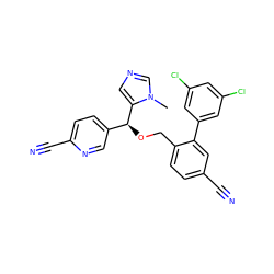 Cn1cncc1[C@@H](OCc1ccc(C#N)cc1-c1cc(Cl)cc(Cl)c1)c1ccc(C#N)nc1 ZINC000013489588