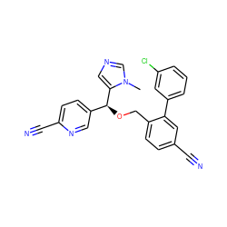 Cn1cncc1[C@@H](OCc1ccc(C#N)cc1-c1cccc(Cl)c1)c1ccc(C#N)nc1 ZINC000013489576