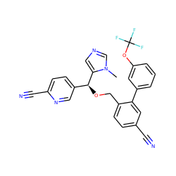 Cn1cncc1[C@@H](OCc1ccc(C#N)cc1-c1cccc(OC(F)(F)F)c1)c1ccc(C#N)nc1 ZINC000013489580