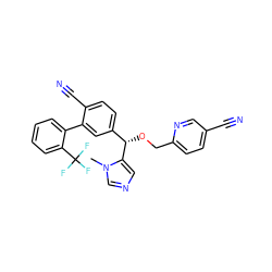 Cn1cncc1[C@@H](OCc1ccc(C#N)cn1)c1ccc(C#N)c(-c2ccccc2C(F)(F)F)c1 ZINC000028338834