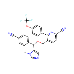 Cn1cncc1[C@@H](OCc1ccc(C#N)nc1-c1ccc(OC(F)(F)F)cc1)c1ccc(C#N)cc1 ZINC000013489616