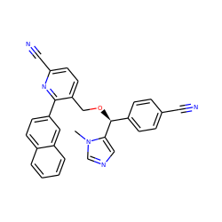 Cn1cncc1[C@@H](OCc1ccc(C#N)nc1-c1ccc2ccccc2c1)c1ccc(C#N)cc1 ZINC000013489626