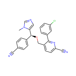 Cn1cncc1[C@@H](OCc1ccc(C#N)nc1-c1cccc(Cl)c1)c1ccc(C#N)cc1 ZINC000013489612