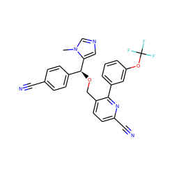 Cn1cncc1[C@@H](OCc1ccc(C#N)nc1-c1cccc(OC(F)(F)F)c1)c1ccc(C#N)cc1 ZINC000013489614