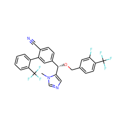 Cn1cncc1[C@@H](OCc1ccc(C(F)(F)F)c(F)c1)c1ccc(C#N)c(-c2ccccc2C(F)(F)F)c1 ZINC000028357955