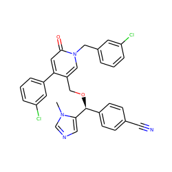 Cn1cncc1[C@@H](OCc1cn(Cc2cccc(Cl)c2)c(=O)cc1-c1cccc(Cl)c1)c1ccc(C#N)cc1 ZINC000028378668