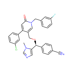 Cn1cncc1[C@@H](OCc1cn(Cc2cccc(F)c2)c(=O)cc1-c1cccc(Cl)c1)c1ccc(C#N)cc1 ZINC000028352780