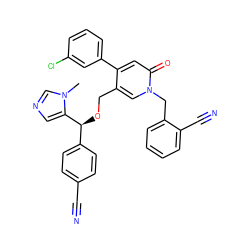 Cn1cncc1[C@@H](OCc1cn(Cc2ccccc2C#N)c(=O)cc1-c1cccc(Cl)c1)c1ccc(C#N)cc1 ZINC000028373712