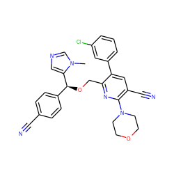 Cn1cncc1[C@@H](OCc1nc(N2CCOCC2)c(C#N)cc1-c1cccc(Cl)c1)c1ccc(C#N)cc1 ZINC000013489608