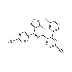 Cn1cncc1[C@@H](OCc1ncc(C#N)cc1-c1cccc(Cl)c1)c1ccc(C#N)cc1 ZINC000013489604