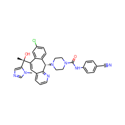 Cn1cncc1[C@](C)(O)C1=Cc2cccnc2[C@@H](N2CCN(C(=O)Nc3ccc(C#N)cc3)CC2)c2ccc(Cl)cc21 ZINC000103263830