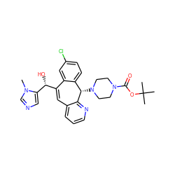 Cn1cncc1[C@H](O)C1=Cc2cccnc2[C@@H](N2CCN(C(=O)OC(C)(C)C)CC2)c2ccc(Cl)cc21 ZINC000044460009