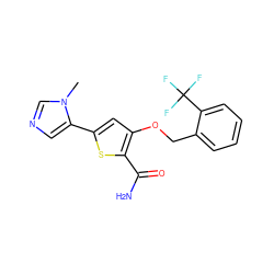 Cn1cncc1-c1cc(OCc2ccccc2C(F)(F)F)c(C(N)=O)s1 ZINC000043020868