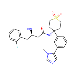 Cn1cncc1-c1cccc(C2(NC(=O)C[C@H](N)Cc3ccccc3F)CCS(=O)(=O)CC2)c1 ZINC000095560926